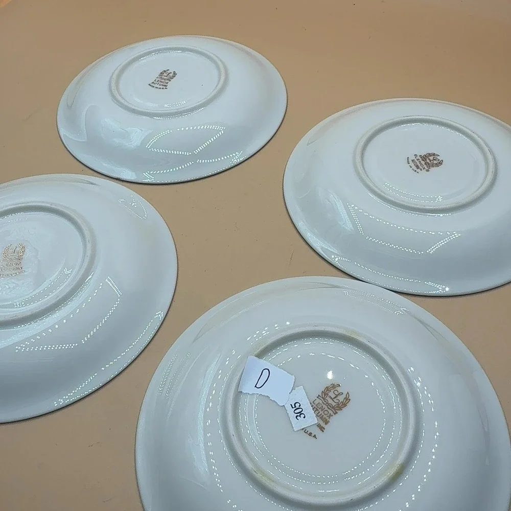 Lenox Autumn Saucer Plates Blue Floral Gold Trim Porcelain 4-Pack Made in USA